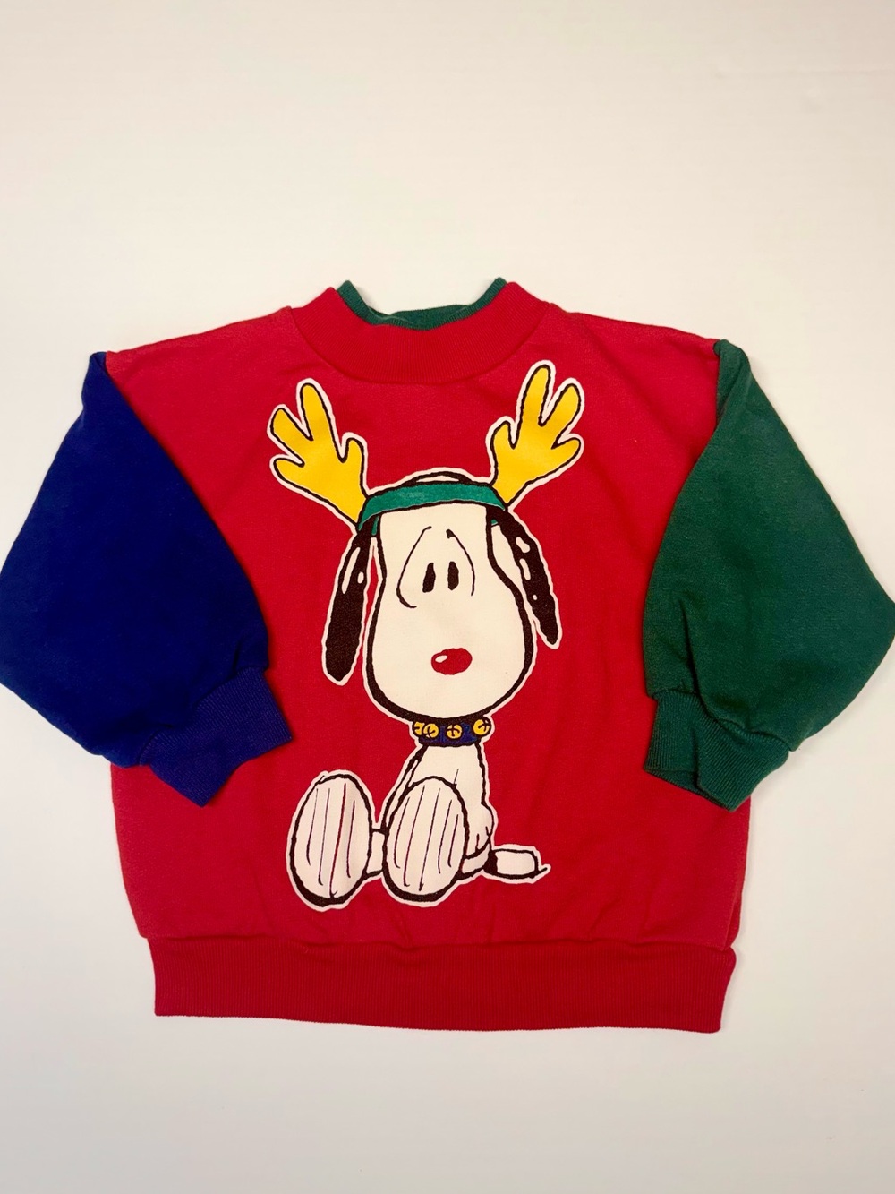 VTG Snoopy Reindeer Christmas Sweatshirt Red & Green Toddler 2T- 80s 90s Peanuts